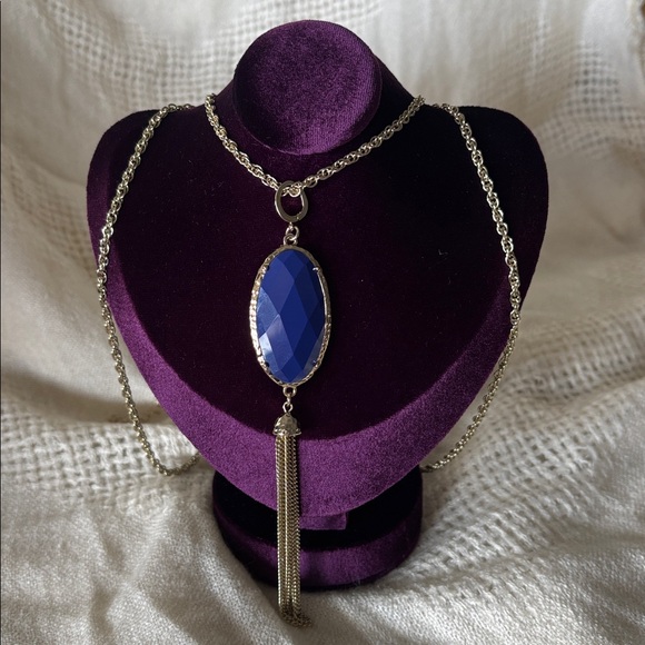 Premier Designs "CECE" Double-Sided Teal Blue Pendant Necklace NWT Gold Tone - Picture 3 of 12